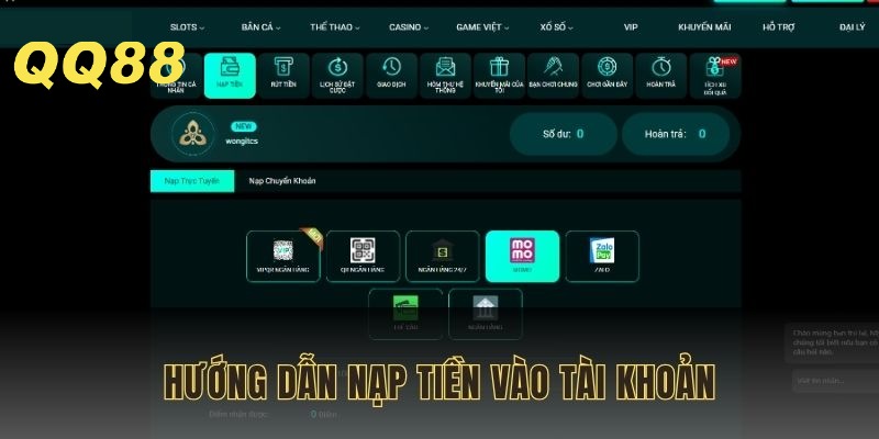 Các bước nạp tiền vào tài khoản để đủ điều kiện tham gia